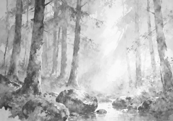 Fototapet Râu cu stânci în mijlocul unei păduri, Fototapet natură, Fototapet populare, t00993v3 - Tapeko.ro