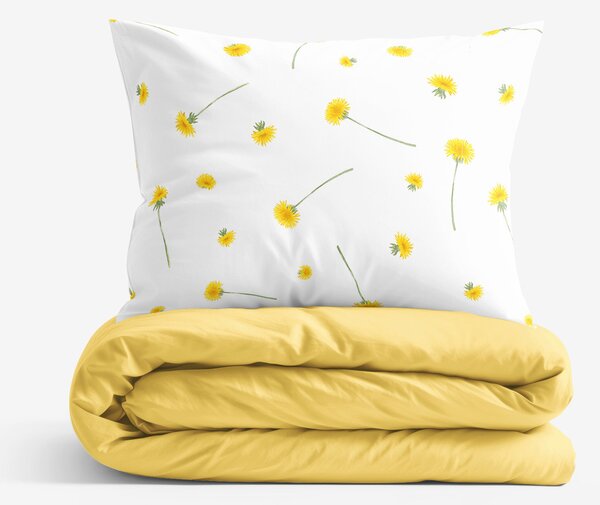 Goldea lenjerie de pat din 100% bumbac duo - păpădie cu galben 160 x 200 și 2buc 50 x 70 cm