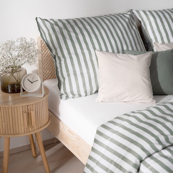 Goldea lenjerie de pat 100% bumbac - dungi verde salvie 140 x 200 și 50 x 70 cm
