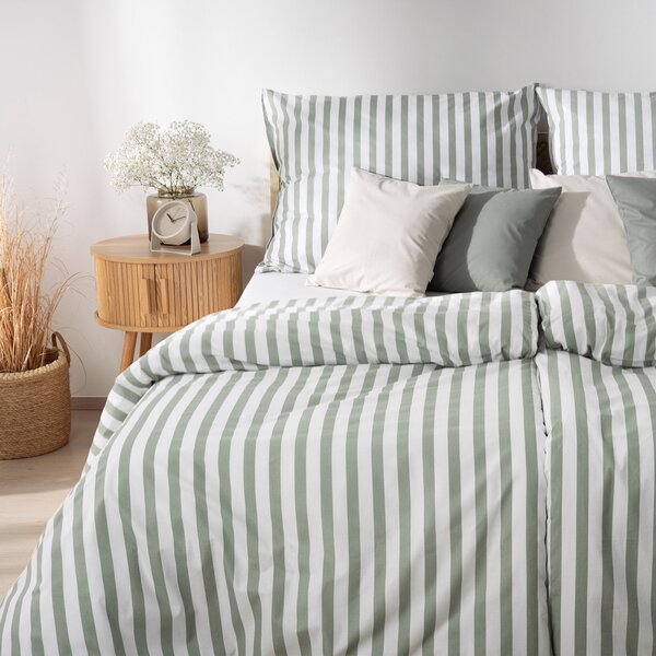 Goldea lenjerie de pat 100% bumbac - dungi verde salvie 140 x 200 și 50 x 70 cm