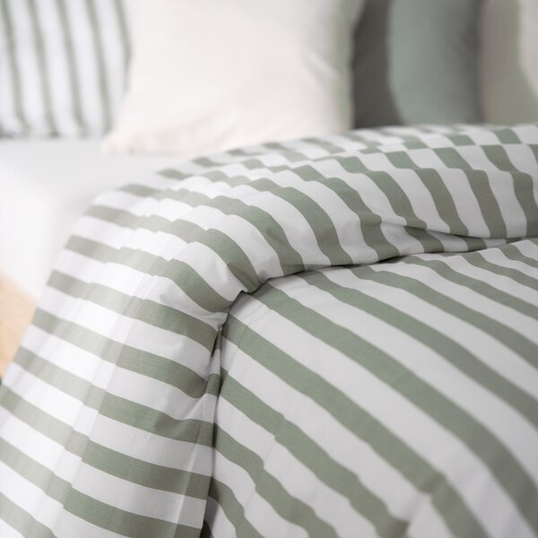 Goldea lenjerie de pat 100% bumbac - dungi verde salvie 140 x 200 și 50 x 70 cm