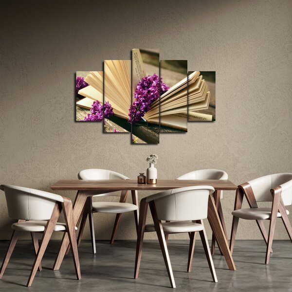 Tablou cu carte și floare violetă (150x105 cm)