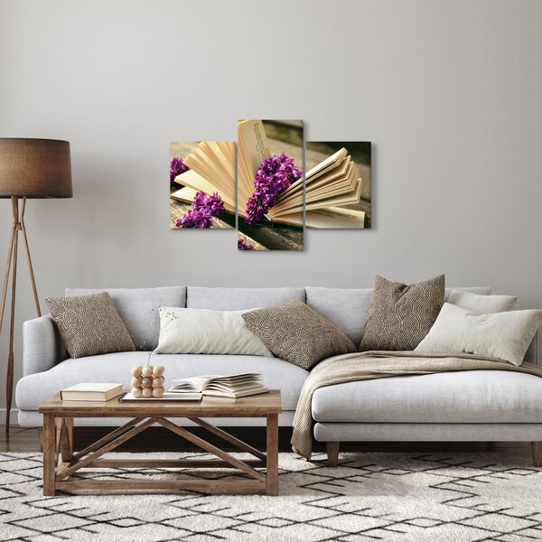Tablou cu carte și floare violetă (90x60 cm)