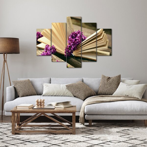 Tablou cu carte și floare violetă (150x105 cm)