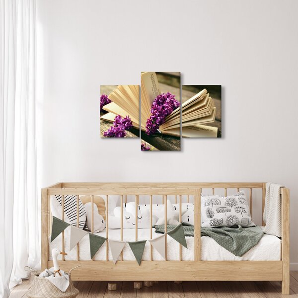 Tablou cu carte și floare violetă (90x60 cm)