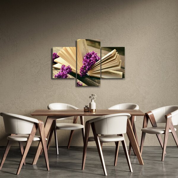 Tablou cu carte și floare violetă (90x60 cm)