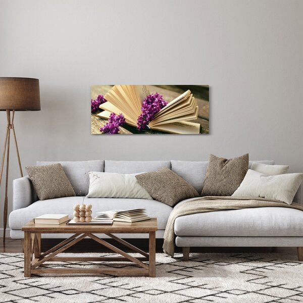 Tablou cu carte și floare violetă (120x50 cm)