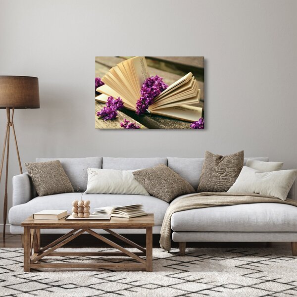 Tablou cu carte și floare violetă (90x60 cm)