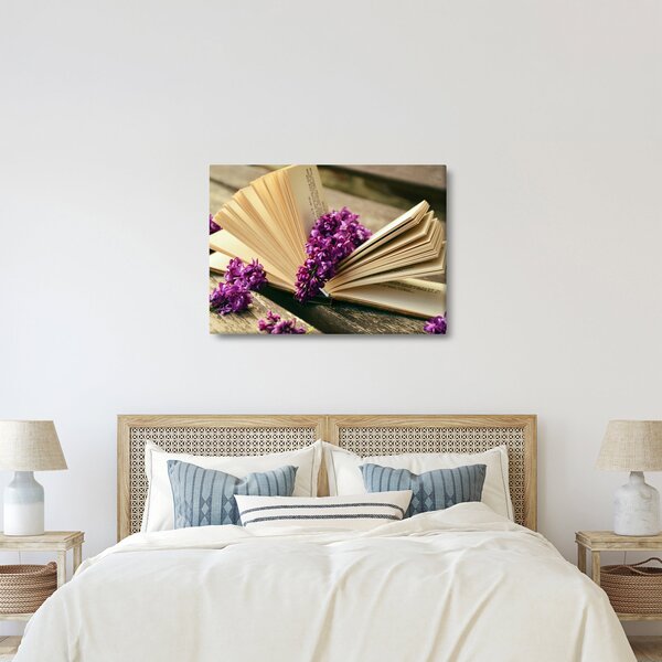 Tablou cu carte și floare violetă (70x50 cm)
