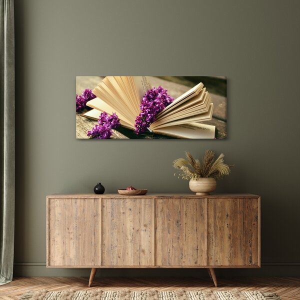 Tablou cu carte și floare violetă (120x50 cm)