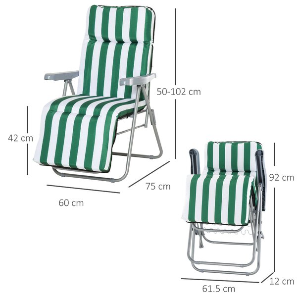Outsunny Sezlong Gradina Pliabil ,Set 2 Scaune pentru Plajă cu Brațe Reclinabile, alb și verde | Aosom Romania