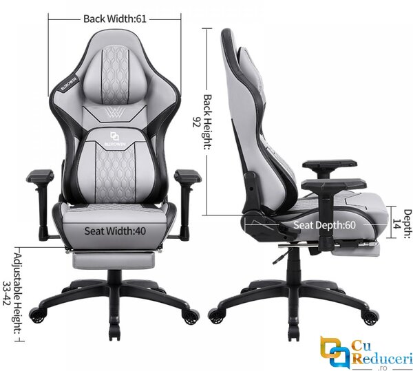 Scaun gaming/birou, Blirowin®, suport lombar reglabil cu masaj