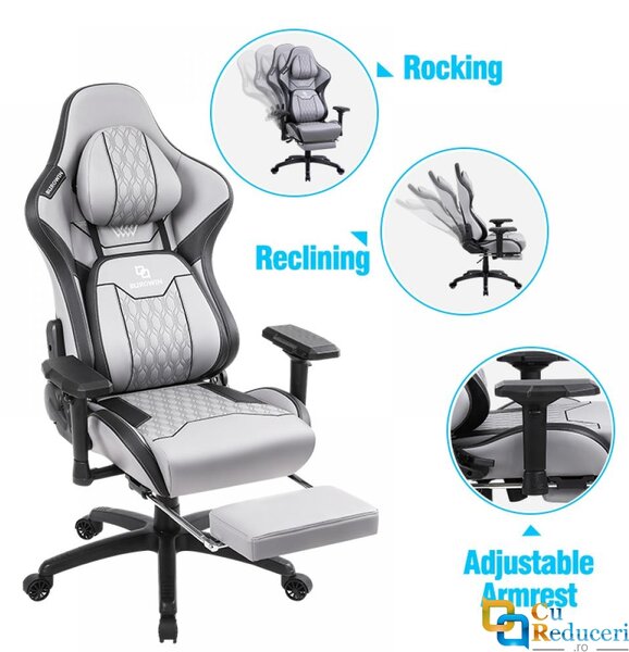 Scaun gaming/birou, Blirowin®, suport lombar reglabil cu masaj