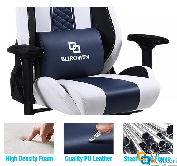 Scaun ergonomic pentru gaming sau birou, Blirowin®, suport