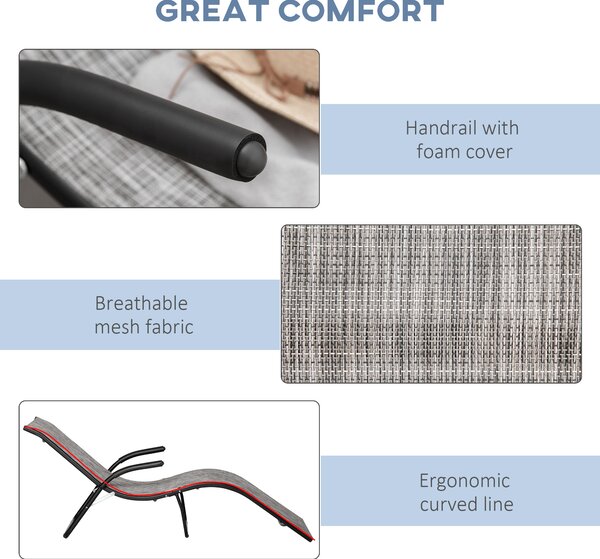 Outsunny Sezlong Pliabil pentru Plajă, Design Ergonomic, Cadru Metalic și Țesătură de Plasă, Ușor de Transportat, Gri | Aosom Romania