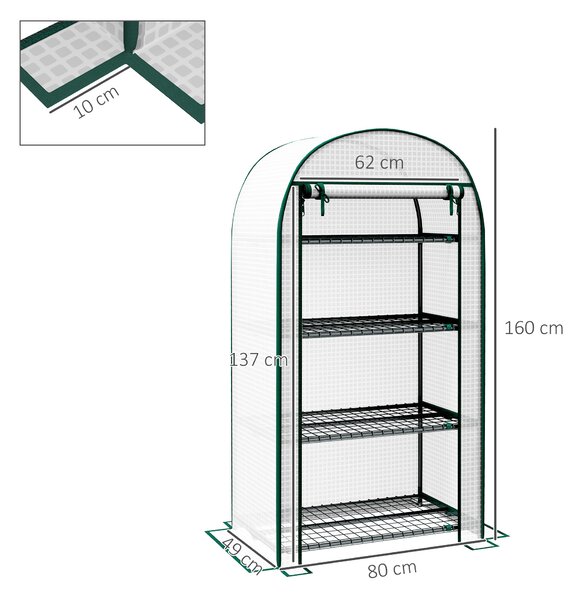 Outsunny Sera de Gradina cu Rafturi din Metal si Copertina din PE, Sera pentre Legume cu Usa Rulou 80x49x160cm, Verde | Aosom Romania