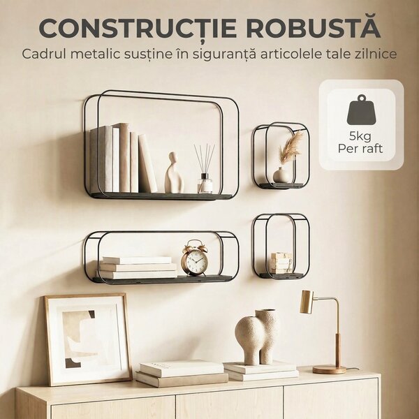 HOMCOM rafturi suspendate perete, rafturi decorative moderne | Aosom Romania