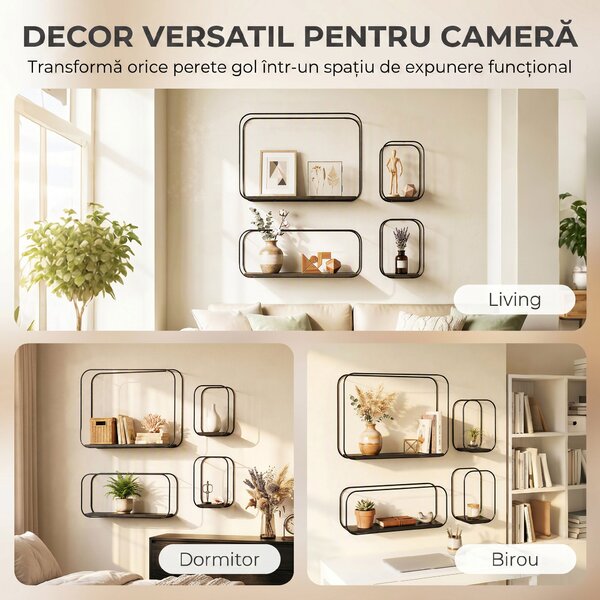 HOMCOM rafturi suspendate perete, rafturi decorative moderne | Aosom Romania