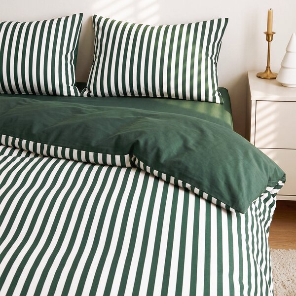 Goldea lenjerie de pat din 100% bumbac duo - dungi cu verde închis 140 x 200 și 50 x 70 cm