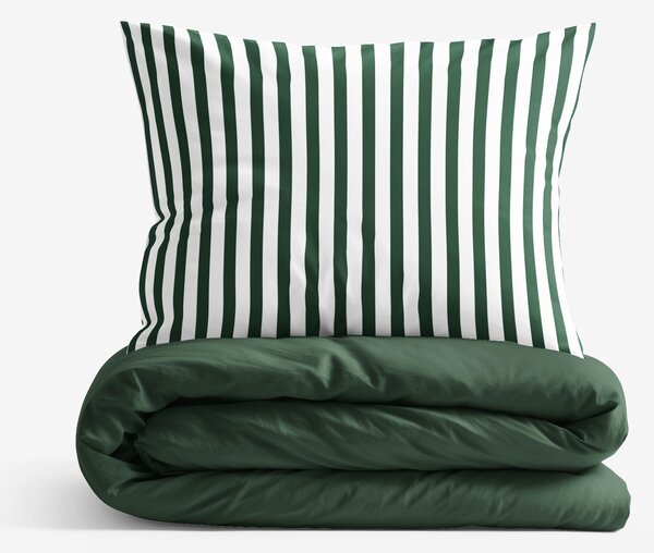 Goldea lenjerie de pat din 100% bumbac duo - dungi cu verde închis 140 x 200 și 50 x 70 cm