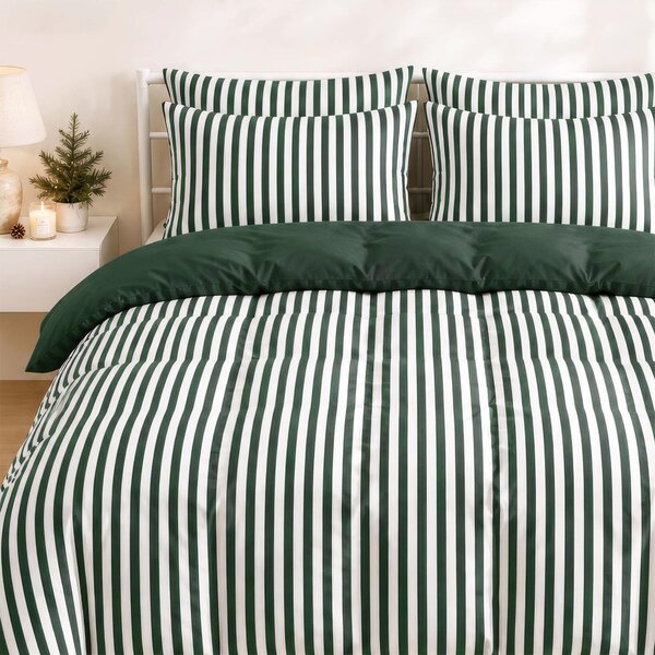 Goldea lenjerie de pat din 100% bumbac duo - dungi cu verde închis 140 x 200 și 50 x 70 cm
