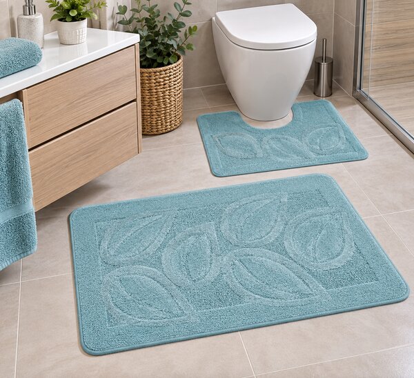 Set 2 covorase baie Flora 2534 Star Blue Dreptunghi, Albastru, 60 x 100 / 50 x 60