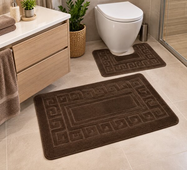 Set 2 Covorase antiderapante de baie, Model Ethnic 2599,nuanță Chocolate 50 x 80/40 x 50