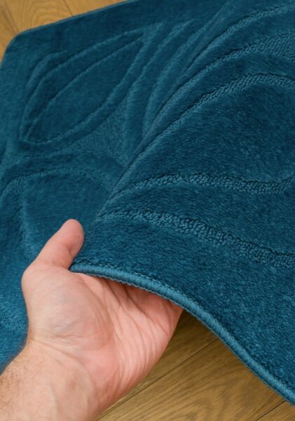 Set 2 Covorase antiderapante de baie, Flora 2569, Turcoaz 50 x 80/40 x 50