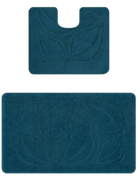Set 2 Covorase antiderapante de baie, Flora 2569, Turcoaz 50 x 80/40 x 50