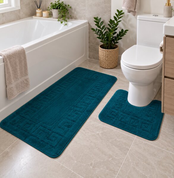 Set 2 Covorase antiderapante de baie, Ethnic 2595, Turcoaz, Diverse Marimi 50 x 80/40 x 50