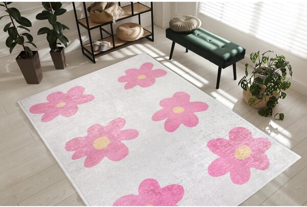Covor pentru copii roz-fildeș lavabil 60x100 cm Cute Flowers Pink – Vitaus