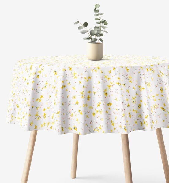 Goldea față de masă decorativă valencia - flori de narcise - rotundă Ø 200 cm
