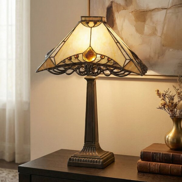 Clayre&Eef Lampă de masă decorativă Nepomuk, Bej, Camera de zi / sufragerie, Sticlă, Tiffany