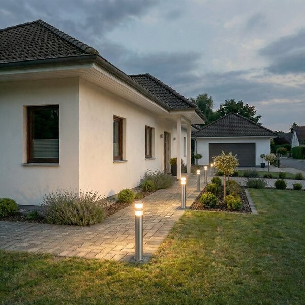 Lindby Bornă luminoasă LED Lanea, 60 cm, gri, oțel inoxidabil, IP44, Metalic, Oțel inoxidabil, Modern
