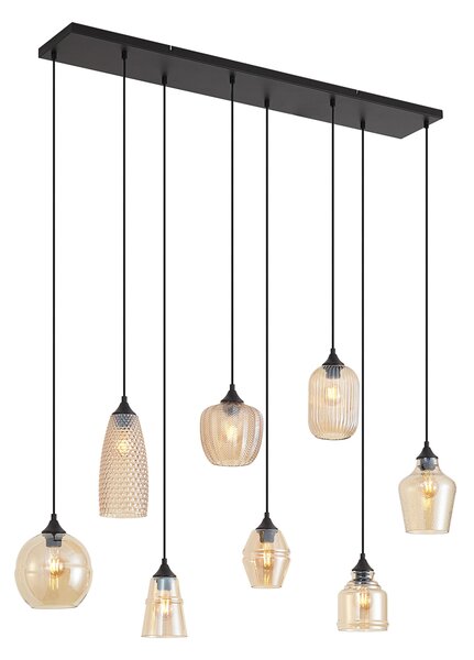 Lampa suspendată Art Deco neagră cu sticlă ambră cu 8 lumini - Hanne