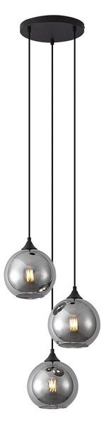 Lampa suspendată Art Deco neagră cu sticlă fumurie cu 3 lumini - Wallace