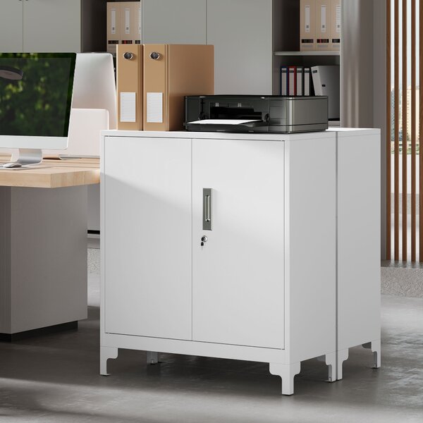 HOMCOM Mobilier de birou cu 3 rafturi, 2 uși și chei, 80x35x91 cm, Alb | Aosom Romania