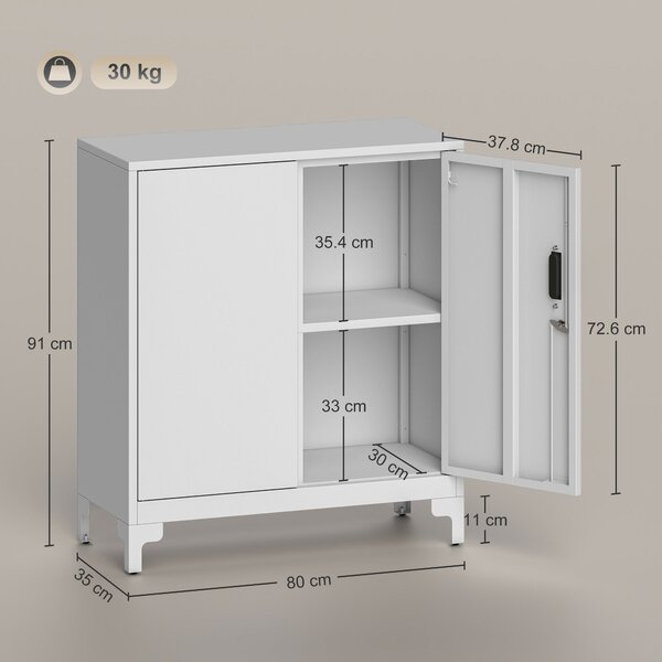 HOMCOM Mobilier de birou cu 3 rafturi, 2 uși și chei, 80x35x91 cm, Alb | Aosom Romania