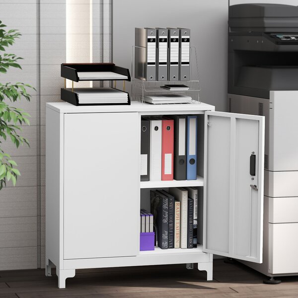 HOMCOM Mobilier de birou cu 3 rafturi, 2 uși și chei, 80x35x91 cm, Alb | Aosom Romania