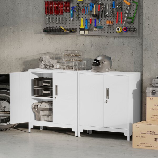 HOMCOM Mobilier de birou cu 3 rafturi, 2 uși și chei, 80x35x91 cm, Alb | Aosom Romania