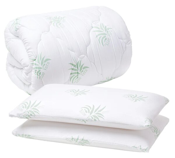 Set Pilota 200x220 Microfibra + 2 Perne Memory Aloe Vera 40x70 Cm