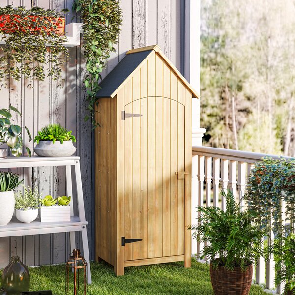 Outsunny Magazie de Scule, casuta de Gradina, sopron din Lemn, Impermeabila cu Usi si Rafturi 77.5x54.2x179.5cm | Aosom Romania