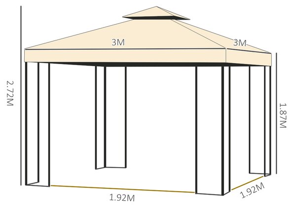 Pavilion de gradina de lux Outsunny 3x3 m, galben | Aosom Romania