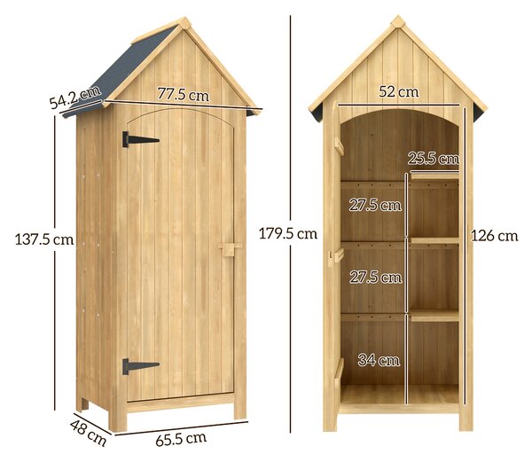 Outsunny Magazie de Scule, casuta de Gradina, sopron din Lemn, Impermeabila cu Usi si Rafturi 77.5x54.2x179.5cm | Aosom Romania