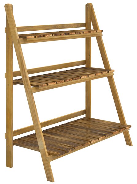 Outsunny Suport pentru Plante Pliabil, Jardinieră cu 3 Niveluri, Raft de Exterior pentru Plante, 80x37x93 cm, Lemn Natural | Aosom Romania