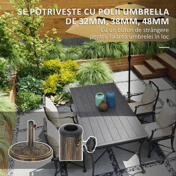 Outsunny Bază Rotundă pentru Umbrela cu Stâlpi de 34, 38, 48 mm, Φ46x33 cm, Bronz | Aosom Romania