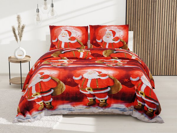 Lenjerie de pat din bumbac rosu, SANTA CLAUS & MOON + husa de perna 40 x 50 cm gratuit