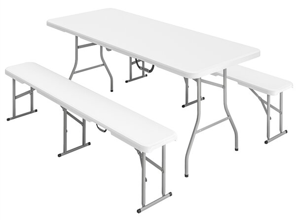 Outsunny Set Masă de Camping Pliabilă cu 2 Scaune, 180x74x74 cm, Alb | Aosom Romania