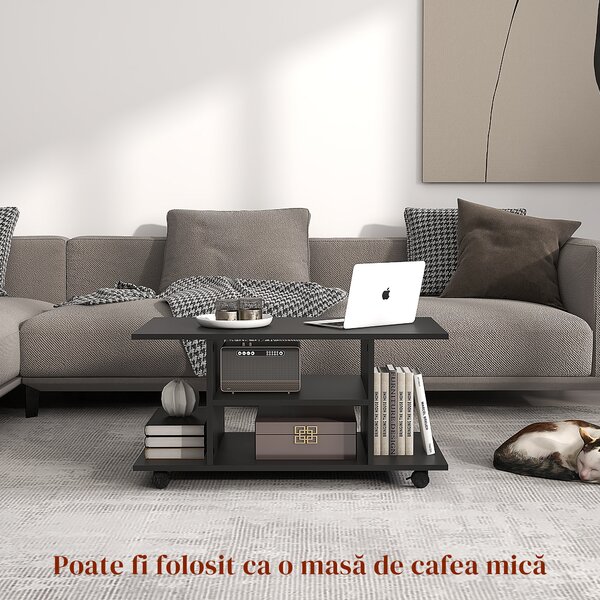 Mobilier Pentru Tv in Lemn cu Roti HOMCOM, Negru,40x40x80cm| Aosom RO | Aosom Romania