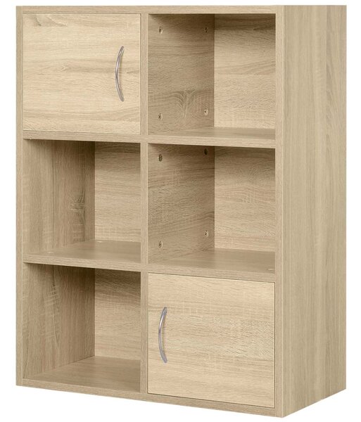 Biblioteca HOMCOM cu 3 Rafturi , 4 Compartimente si 2 Usi Basculante din Lemn Natural 61.5x29.5x80cm | Aosom Romania
